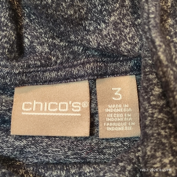 Chico’s Women’s Navy-Blue Marl 3/4 Sleeve Cowl Neck Sweater SZ 3 or XL POCKETS - Picture 2 of 7
